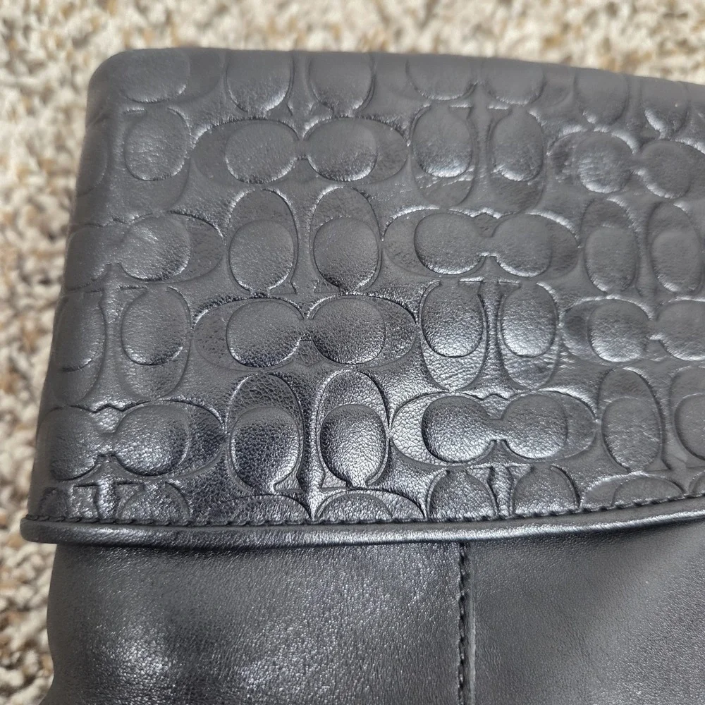 Coach Black Fold over High Heel Boots‎ Embossed Womens Size 11M